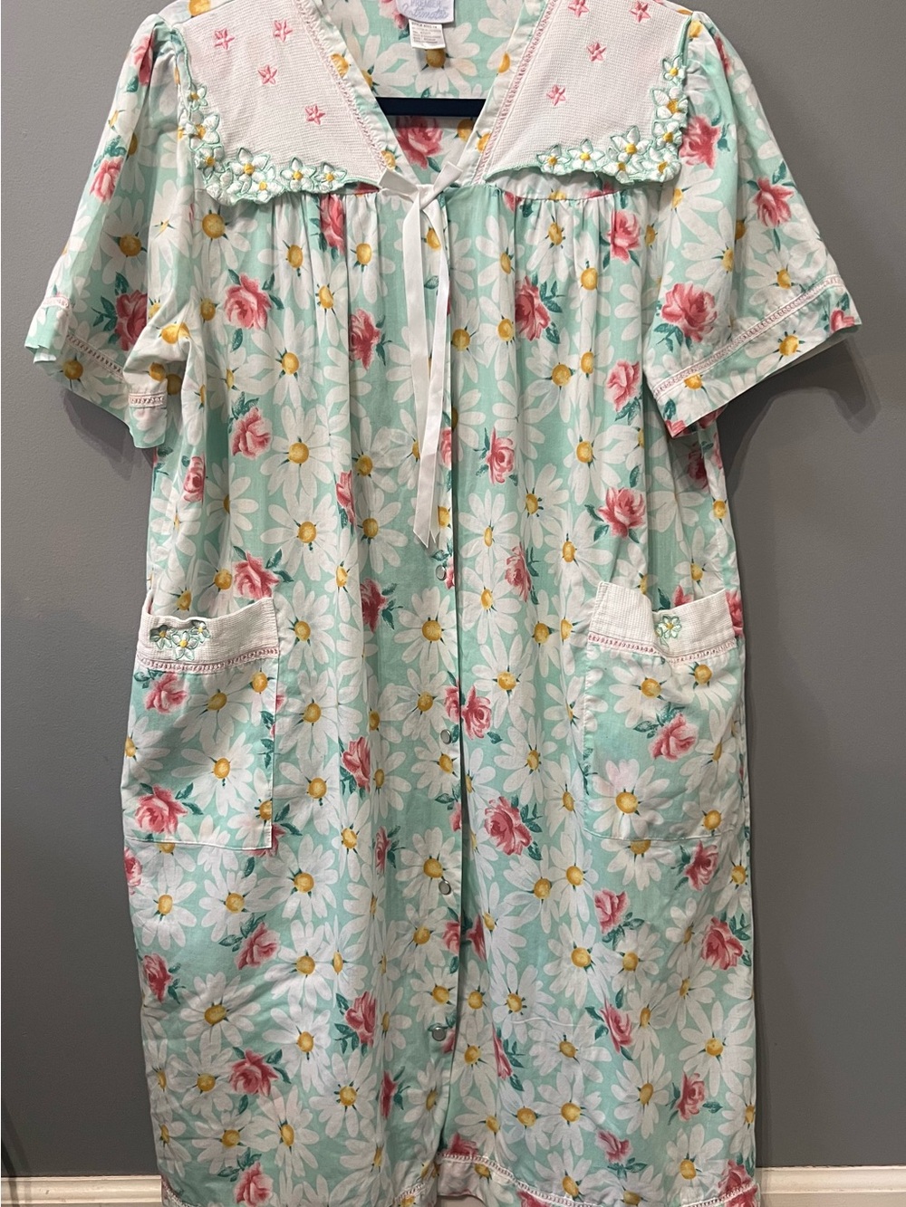 Vintage Premier Intimates Snap Font House Dress Mint Green With Daisy & Roses